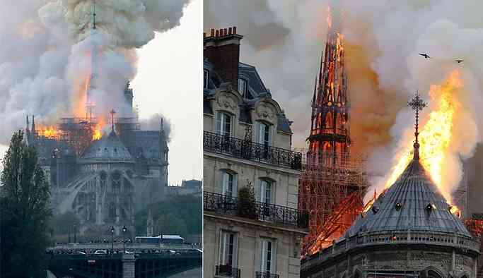 Notre Dame Katedrali'nde yangın: Bir kulesi çöktü