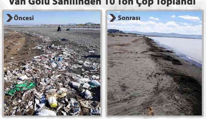 Van Gölü kıyısında 10 ton çöp toplandı