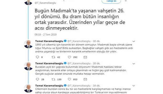 Karamollaoğlu'dan 'Madımak' paylaşımları