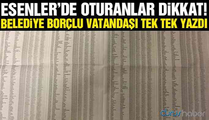 Esenler Belediyesi vergi borçlularını ilanla duyurdu