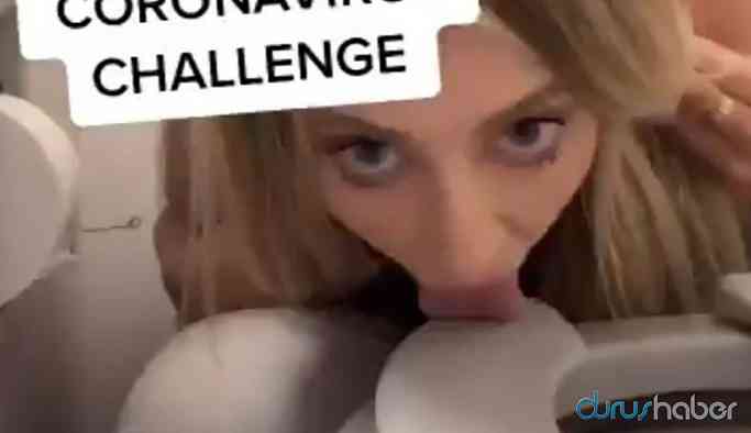 "Coronavirüs challenge" yaparak klozeti yaladı!