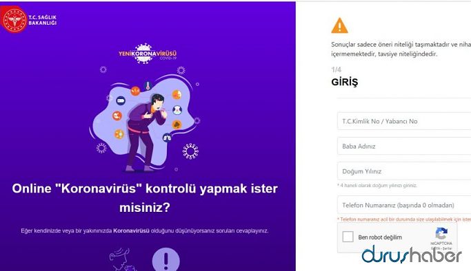 Online coronavirüs risk testi yayına girdi