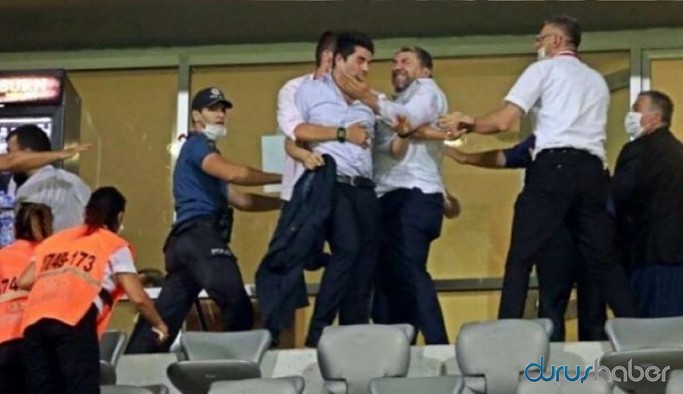 Seyircisiz maçta tribünde tekme tokat kavga