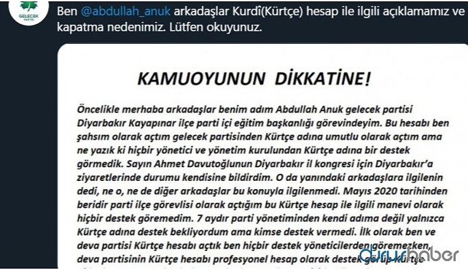 Gelecek Partisi'nde Kürtçe krizi