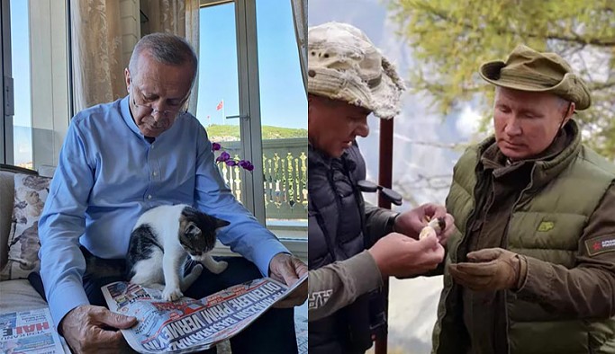 Erdoğan kediyle gazete okudu, Putin çadırda geceledi