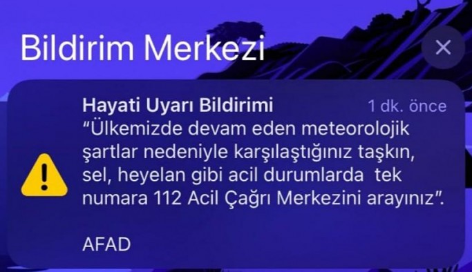 AFAD telefonlara ‘Hayati Uyarı Bildirimi’ uyarısı gönderdi